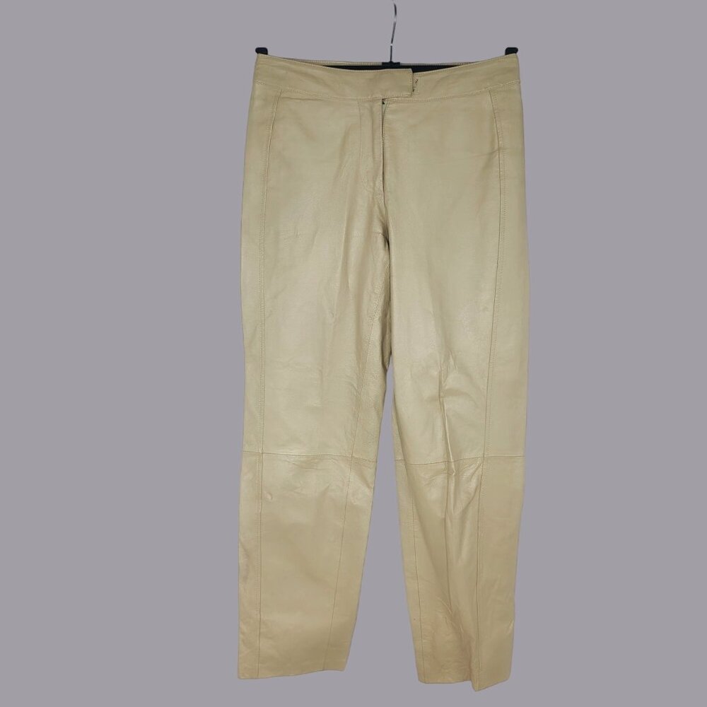 Vintage 90s Bagatelle Leather Pants 4 Small Beige Tapered